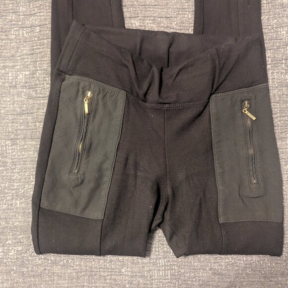 Zara Black dressy leggings with faux leather pockets, zipper detailing - Picture 3 of 4